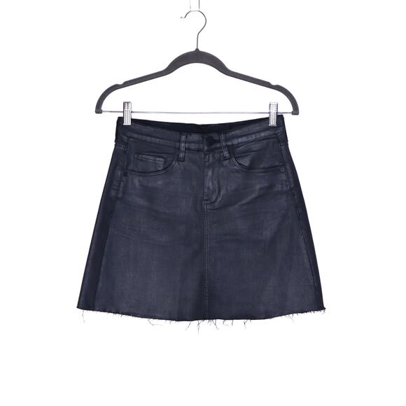 BLANK NYC Spartacus Coated Denim Mini Skirt Black 5-Pocket Raw Hem Women's 26 - Picture 1 of 11